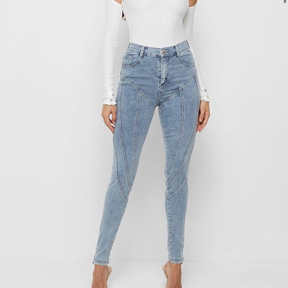 maniere devoir CONTOUR SEAM DETAIL SKINNY JEANS - MID BLUE Size 6 US